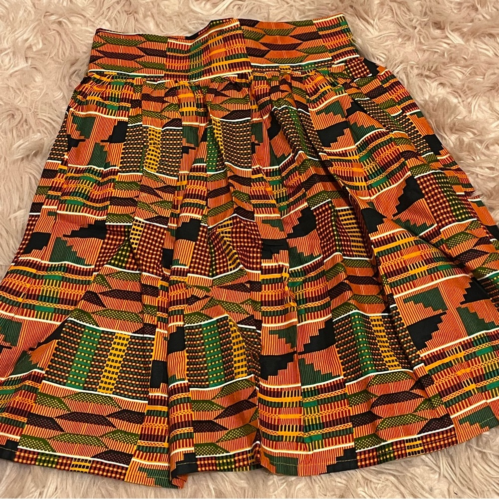 African Kente Print High Waisted Pleated Skirt